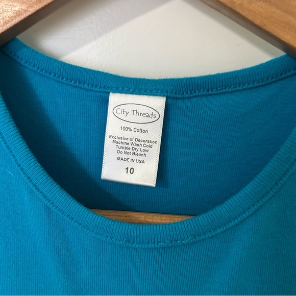 Girls Teal Blue Soft Cotton Jersey Cap Sleeve Crew Tee - Picture 2 of 3